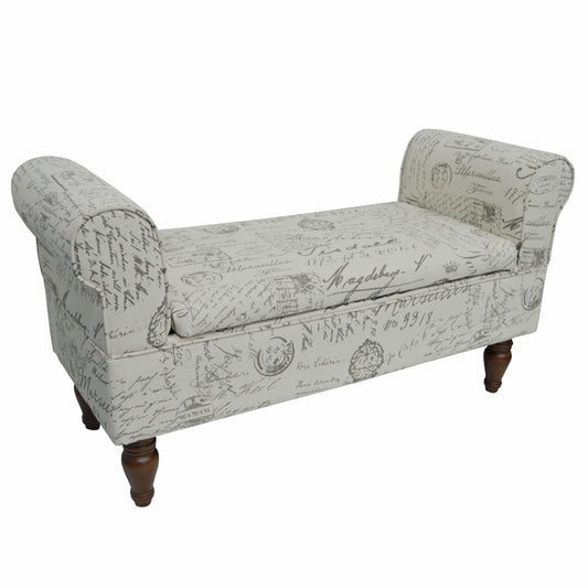 Retro-style padded storage bench with elegant script print