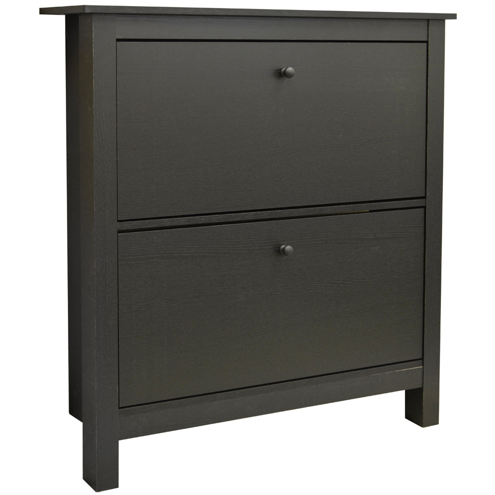 Modern black shoe cabinet with flip-front drawers