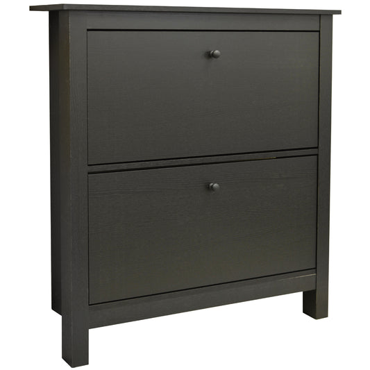 Modern black shoe cabinet with flip-front drawers