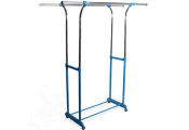 HANG - Double Adjustable Wardrobe / Clothes Hanging Storage Rail - Silver / Blue