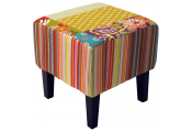PATCHWORK - Shabby Chic Square Pouffe Padded Stool /Wood Legs - Multi-coloured