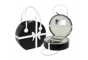 CHIC - Extra Large 30cm Round Travel Jewellery Box / Bag - Black / White