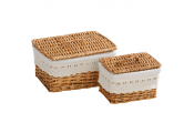 WILLOW - Woven Lined Storage Baskets - Set of Two - Brown / White