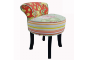 ROSES - Shabby Chic Padded Stool / Low Back Chair with Wood Legs - Multi-coloured