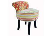 ROSES - Shabby Chic Padded Stool / Fan Back Chair with Wood Legs - Multi-coloured