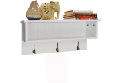 NEW ENGLAND - Wall Mounted Hall Rack with Storage and 3 Coat Hooks - White