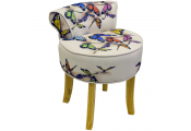 BUTTERFLY - Stool / Low Back Padded Chair with Wood Legs - Cream / Multi
