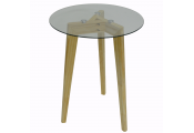 LUNA - Retro Solid Wood Tripod Leg and Round Glass End / Side Table - Natural / Clear