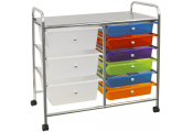 COMPACT - Metal and Plastic 9 Drawer Storage Trolley - Silver / Multi-coloured