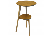 ORION - Retro Solid Wood Tripod Leg Round Table with Shelf - Natural