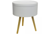 DRUM - Retro Wood Tray Top End Table / Bedside Table - White / Natural