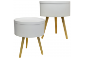 DRUM - 2 PACK - Retro Wood Tray Top End Table / Bedside Table - White / Natural