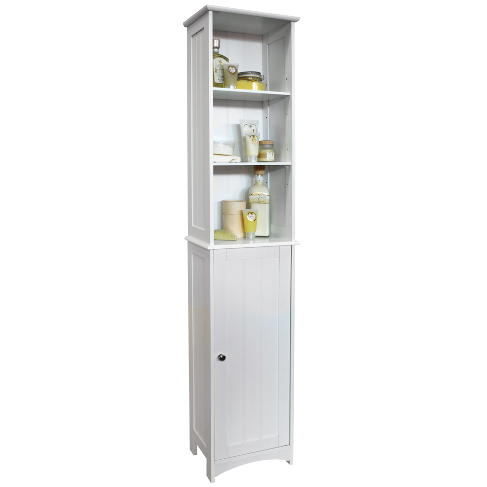 AMERICAN COTTAGE - Tall Bathroom Storage Cupboard with Display Shelves - White