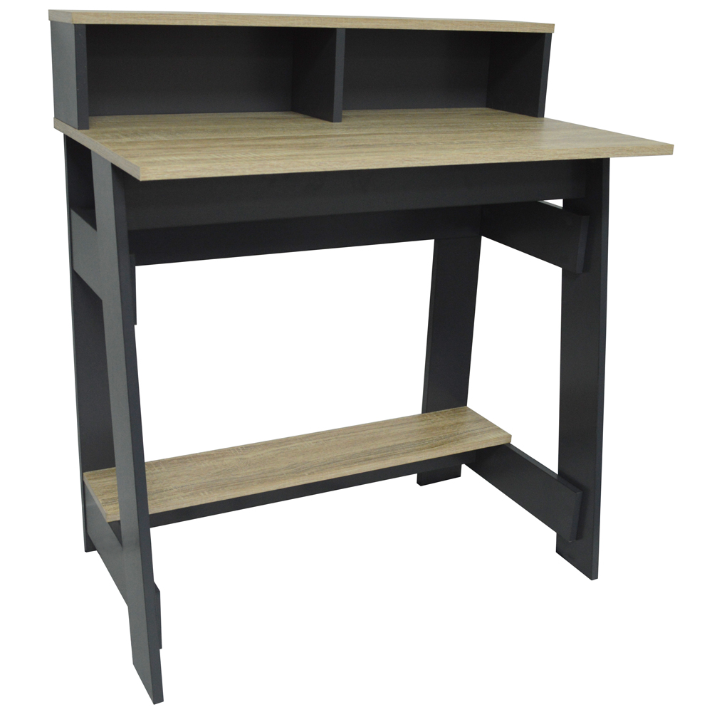 Office Desk With Two Cubbies And Shelf - Light Oak / Dark Grey - Watson ...