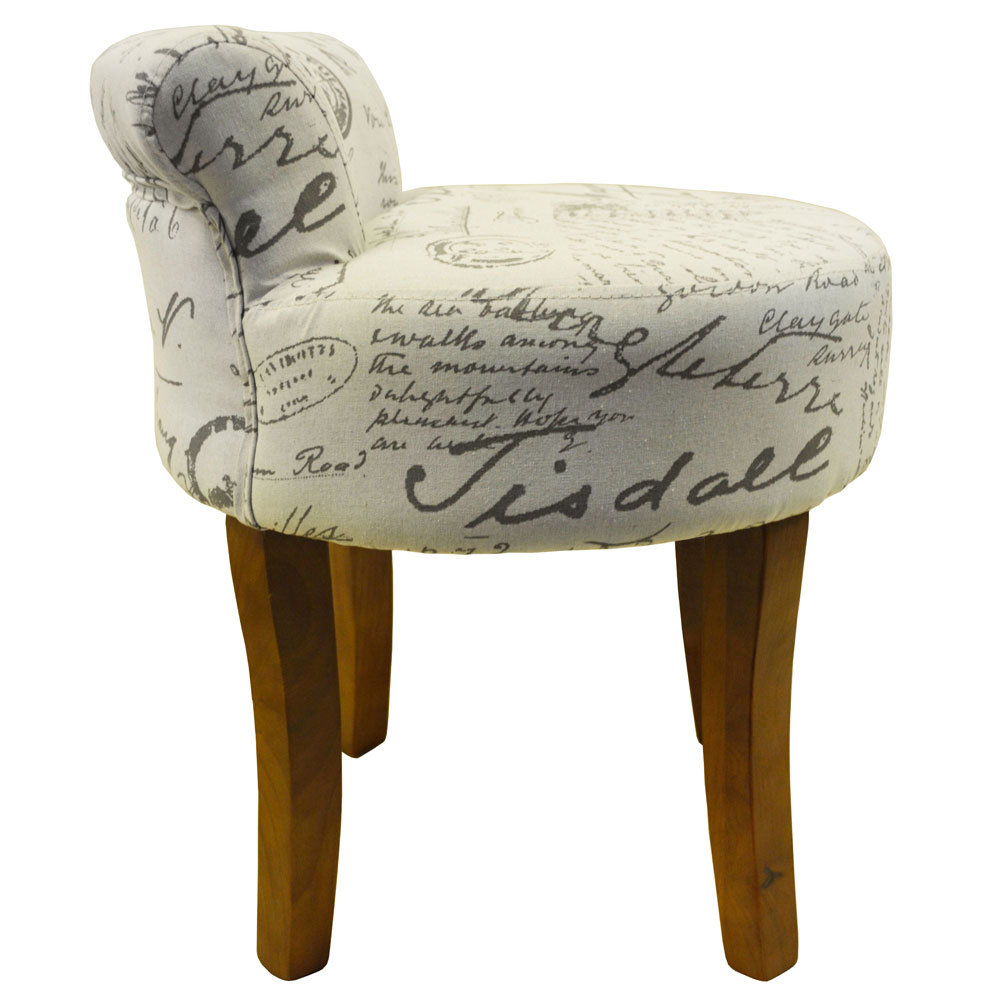 Cream/Brown WATSONS LYON Low Back Chair/Padded Stool with Retro French Print and Wood Legs